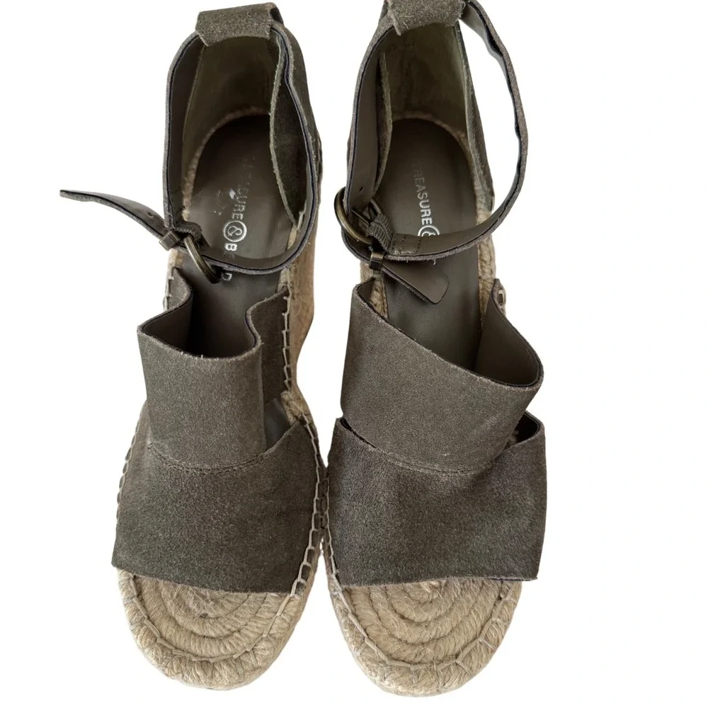Treasure & Bond Olive Suede Espadrille Wedge Sandals Ankle Strap Boho Size 6M